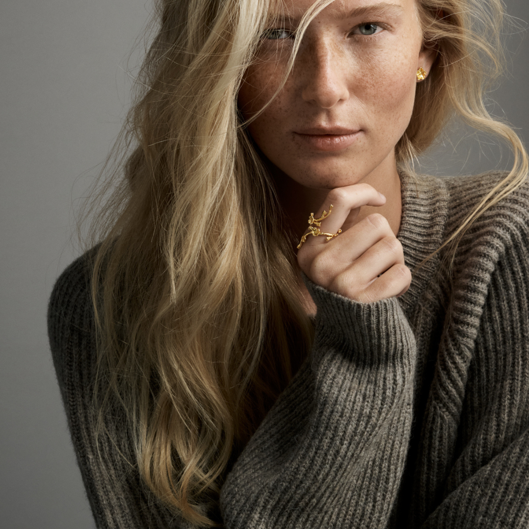 Forglemmigej Blomst, Statement Ring, Forgyldt