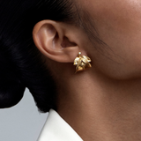 Rosenblad hoop øreringe med diamanter, forgyldt