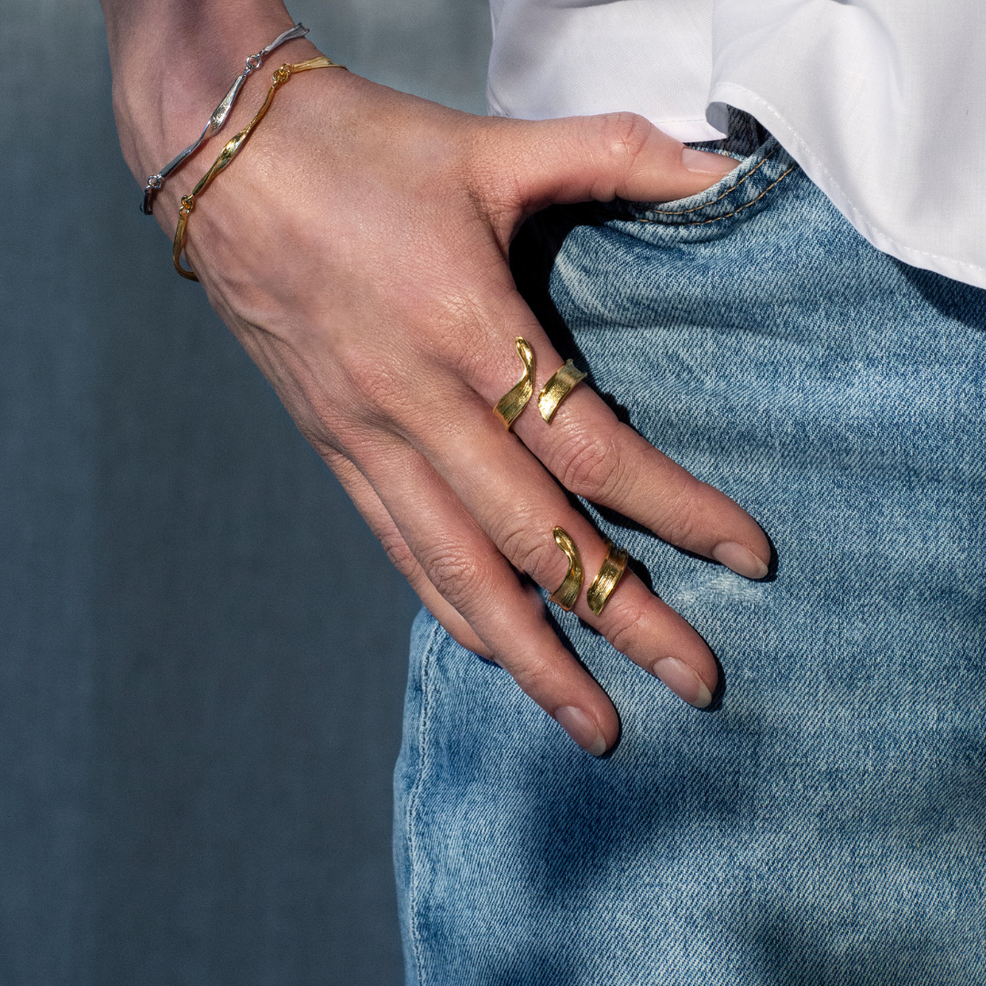 Græs Statement Ring forgyldt