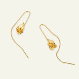 Rose ørehængere med kæde, forgyldt