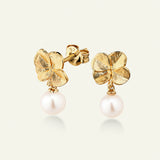 Firkløver perleøreringe, forgyldt