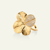 Firkløver Statement ring pavé forgyldt