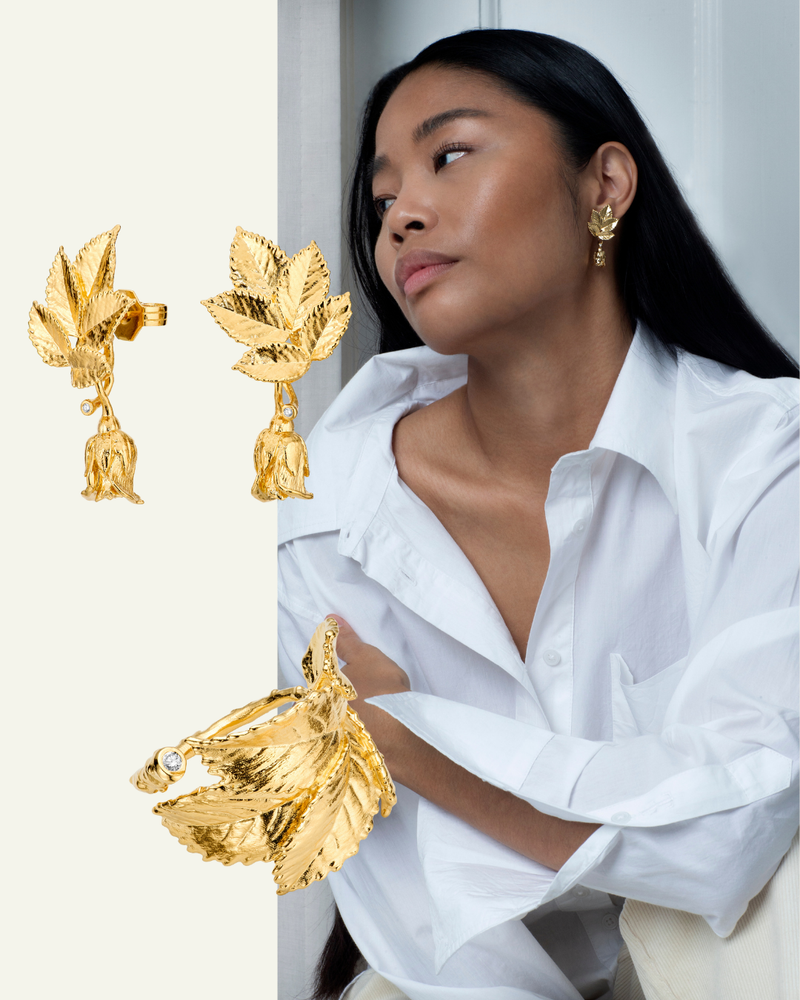 Rosenblad Øreringe og Statement ring – Flora Danica