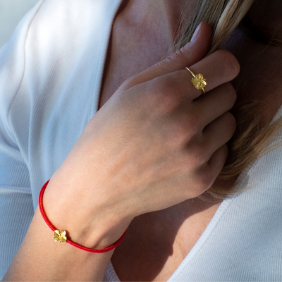 Firkløver silkearmbånd blåt, sølv