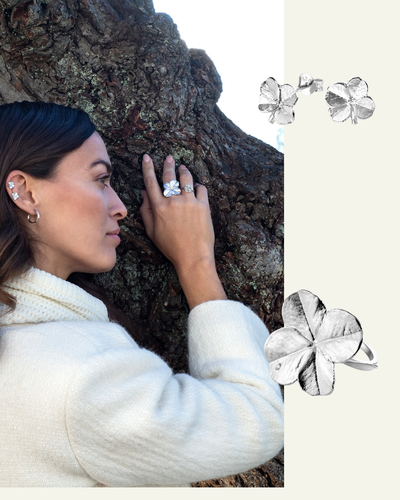 Firkløver Statement ring og Medium Ørestikkere Sølv