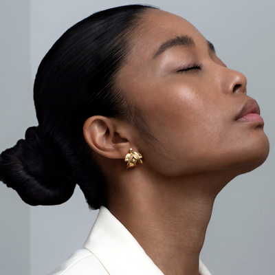 Rosenblad hoop øreringe med diamanter, forgyldt