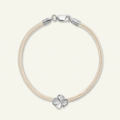 Firkløver silkearmbånd champagne, sølv