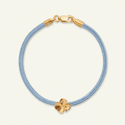 Firkløver silkearmbånd blåt, forgyldt