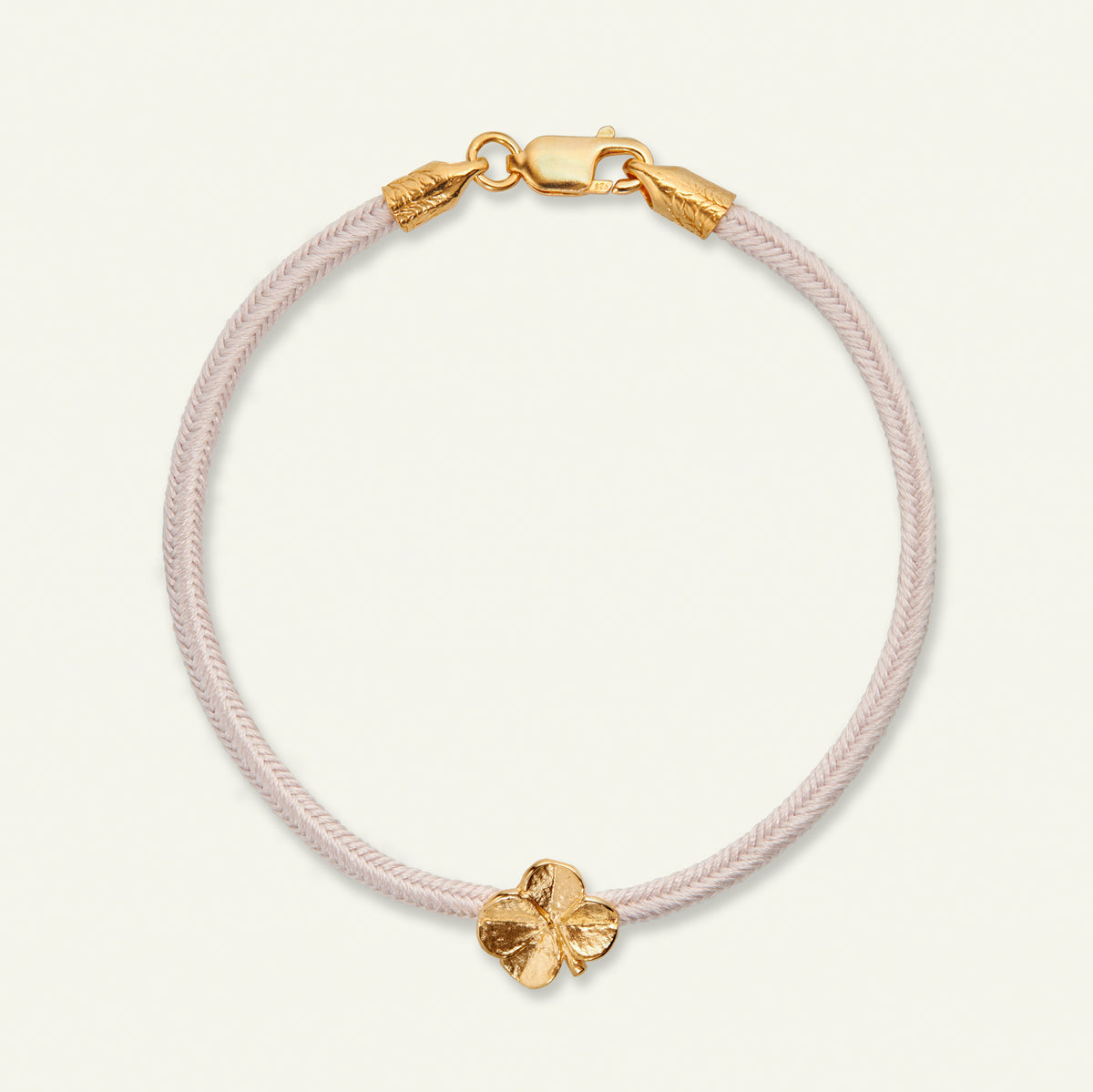 Firkløver silkearmbånd rosa, forgyldt