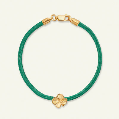 Firkløver silkearmbånd mørkegrøn, guld