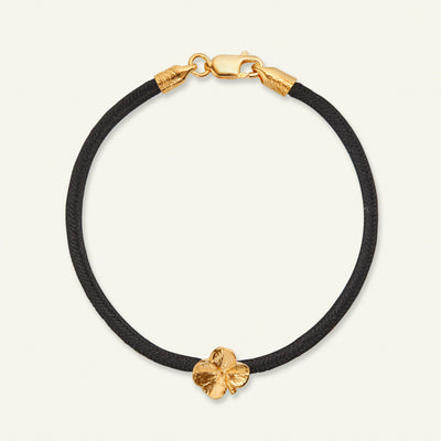 Firkløver silkearmbånd sort, forgyldt