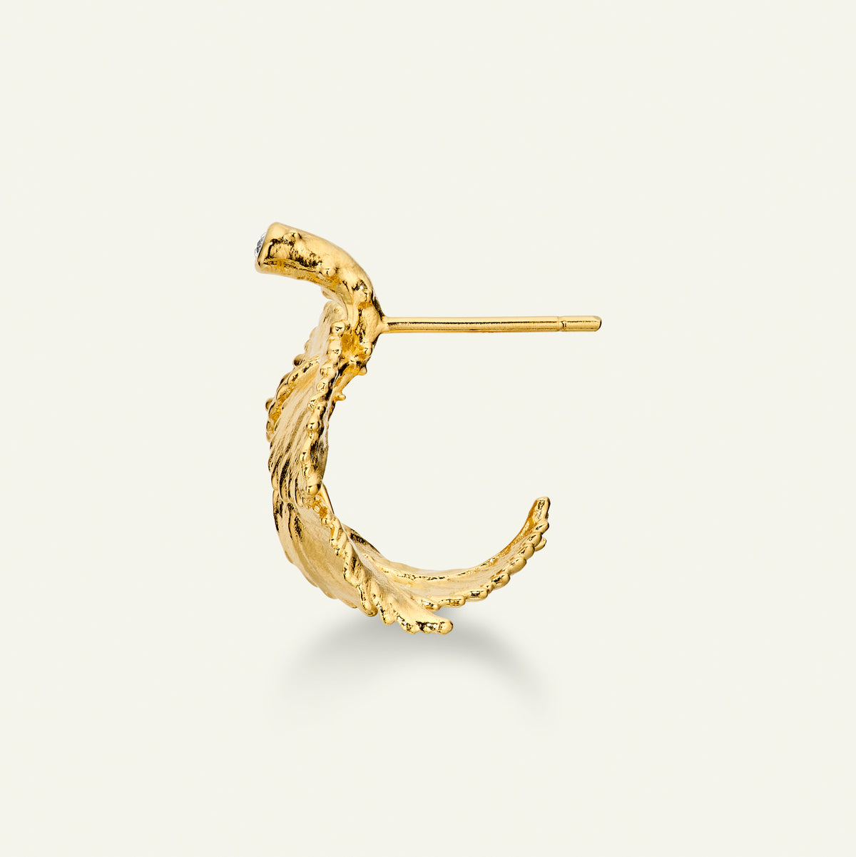 Rosenblad hoop øreringe med diamanter, forgyldt