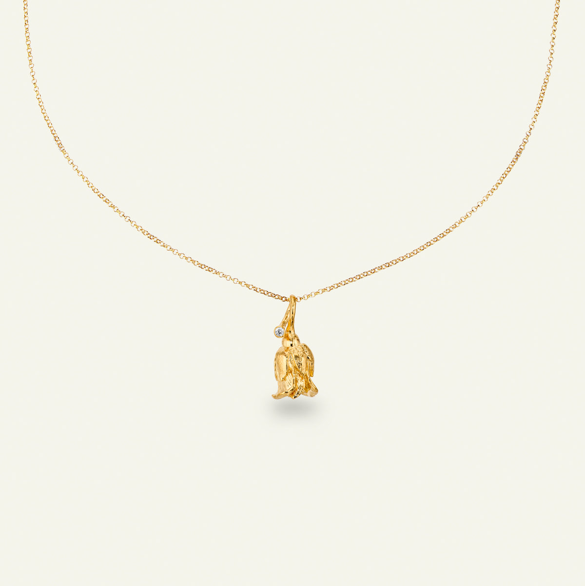 Rose halskæde med vedhæng og diamant, forgyldt