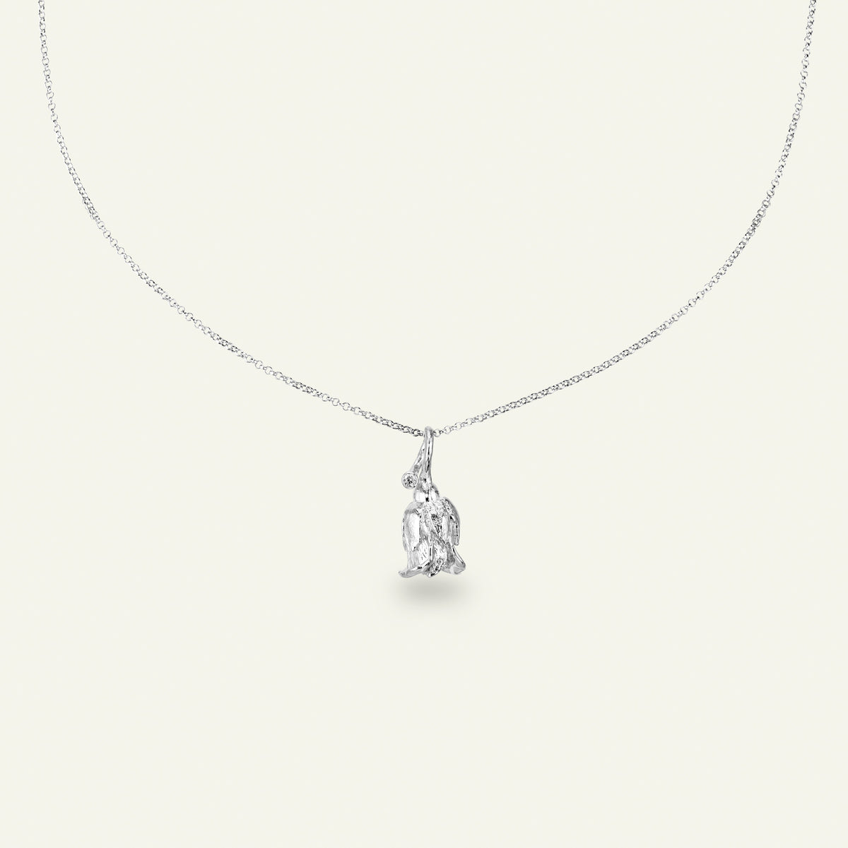 Rose halskæde med vedhæng og diamant, sølv