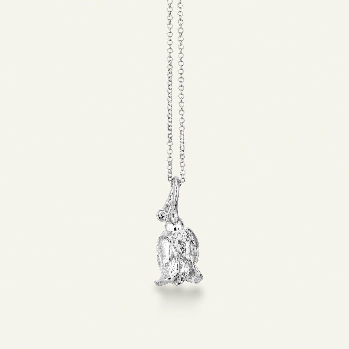Rose halskæde med vedhæng og diamant, sølv