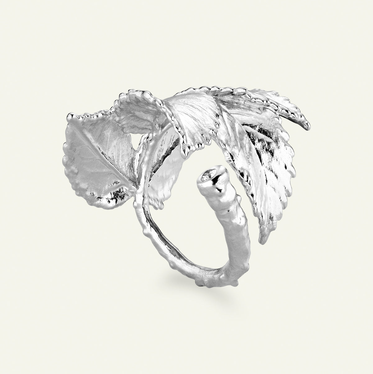 Rosenblad statement ring med diamant, sølv