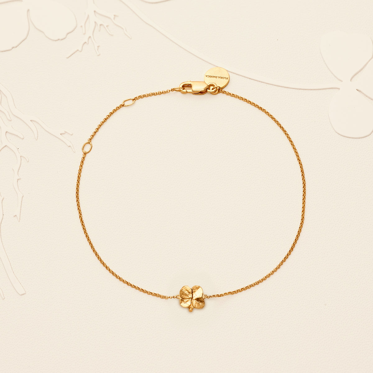 Firkløver Armbånd med Lille Kløver 18 Karat Guld, Justerbar Længde