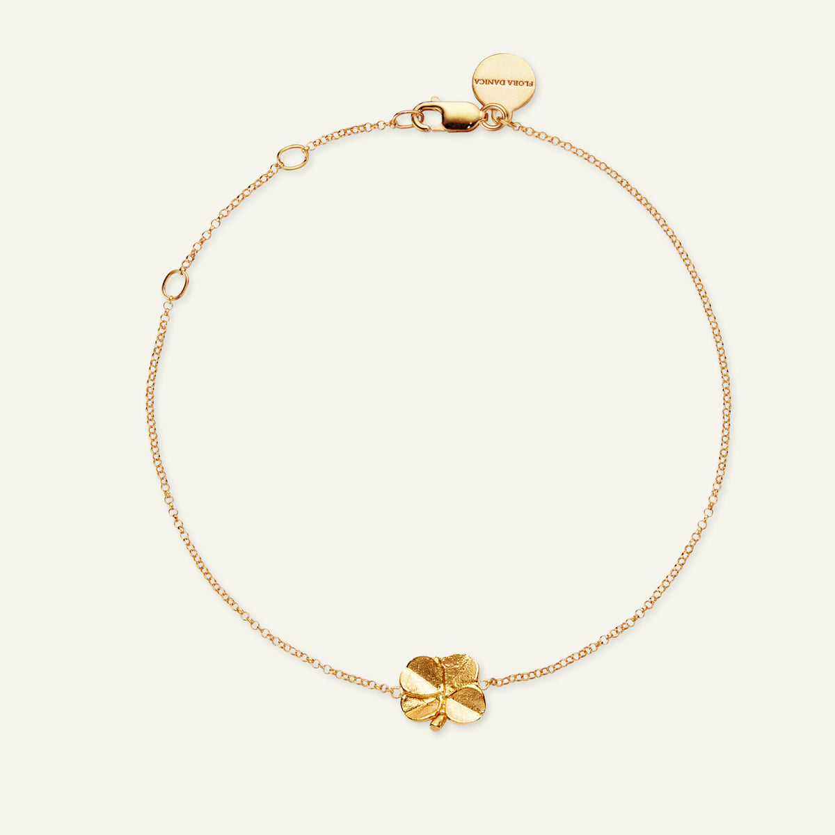Firkløver armbånd forgyldt, justerbar længde