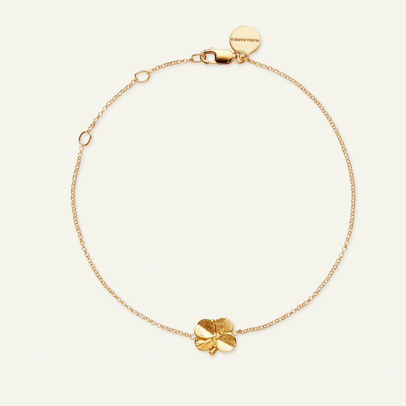 Firkløver armbånd forgyldt, justerbar længde