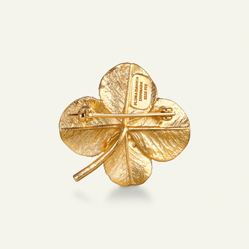 Firkløver broche forgyldt
