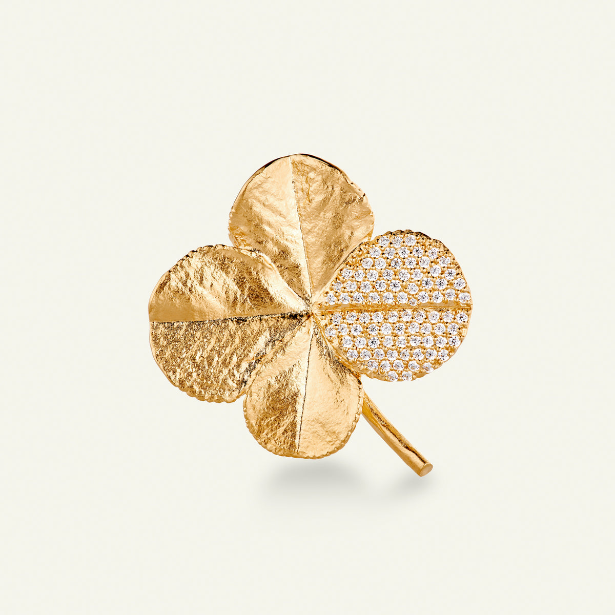 Firkløver broche pavé forgyldt