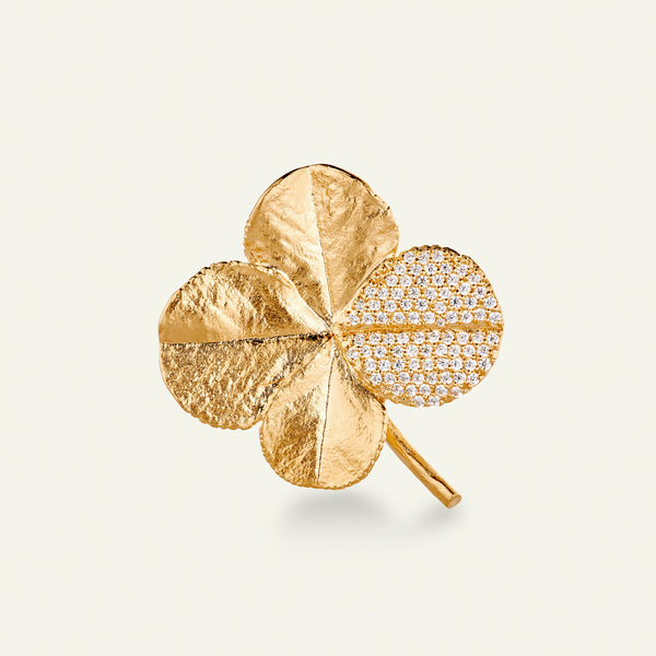 Firkløver broche pavé forgyldt