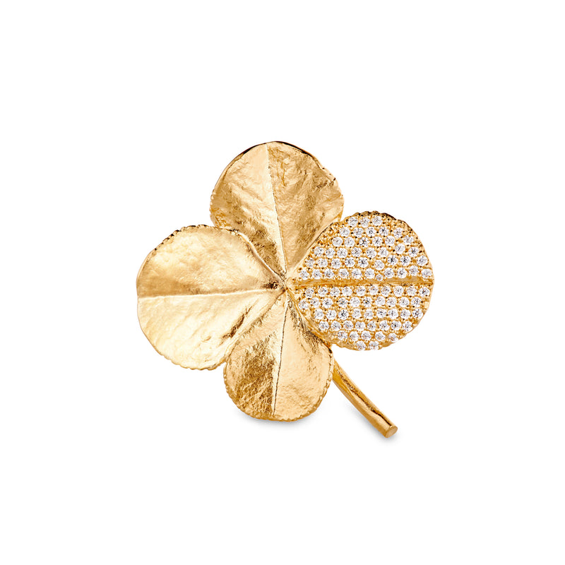 Firkløver broche pavé forgyldt