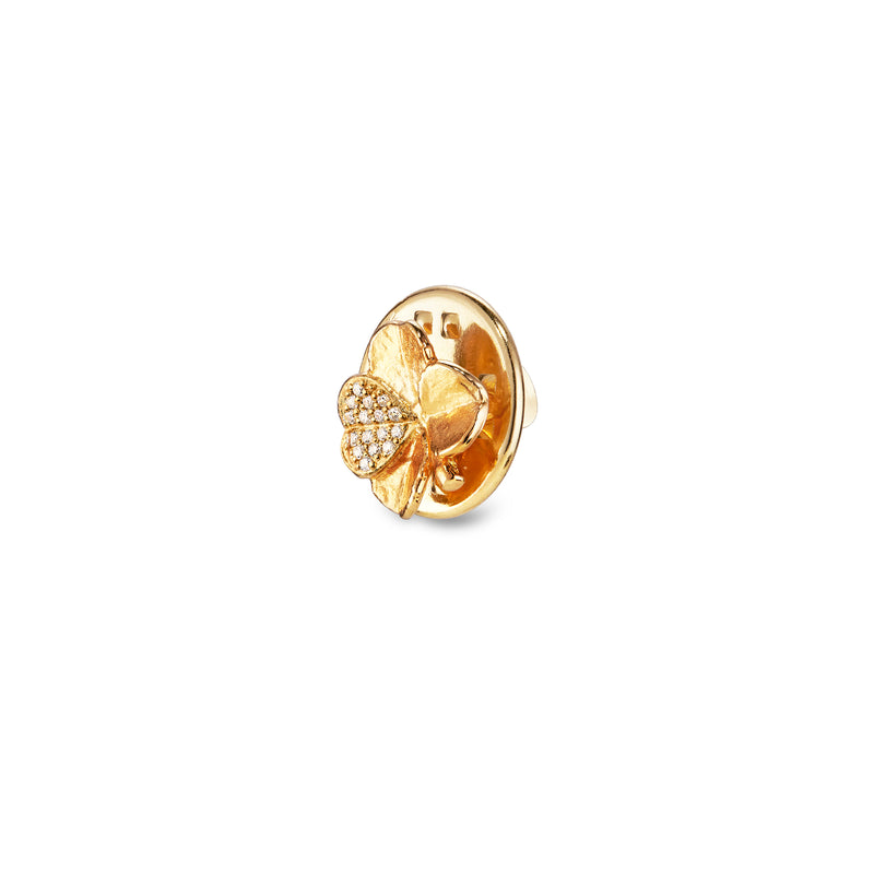 Firkløver pin pavé forgyldt