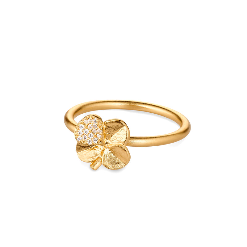 Firkløver ring pavé forgyldt