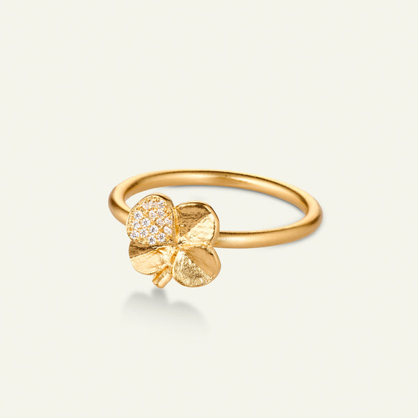 Firkløver ring pavé forgyldt