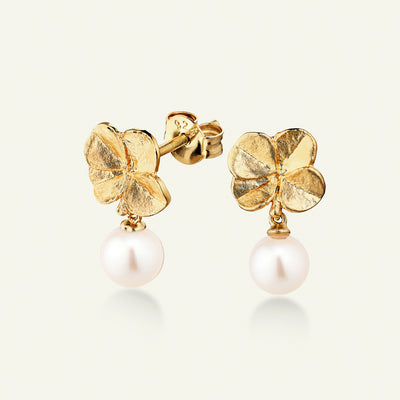 Firkløver perleøreringe, forgyldt