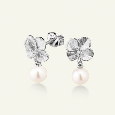 Firkløver perleøreringe, sølv