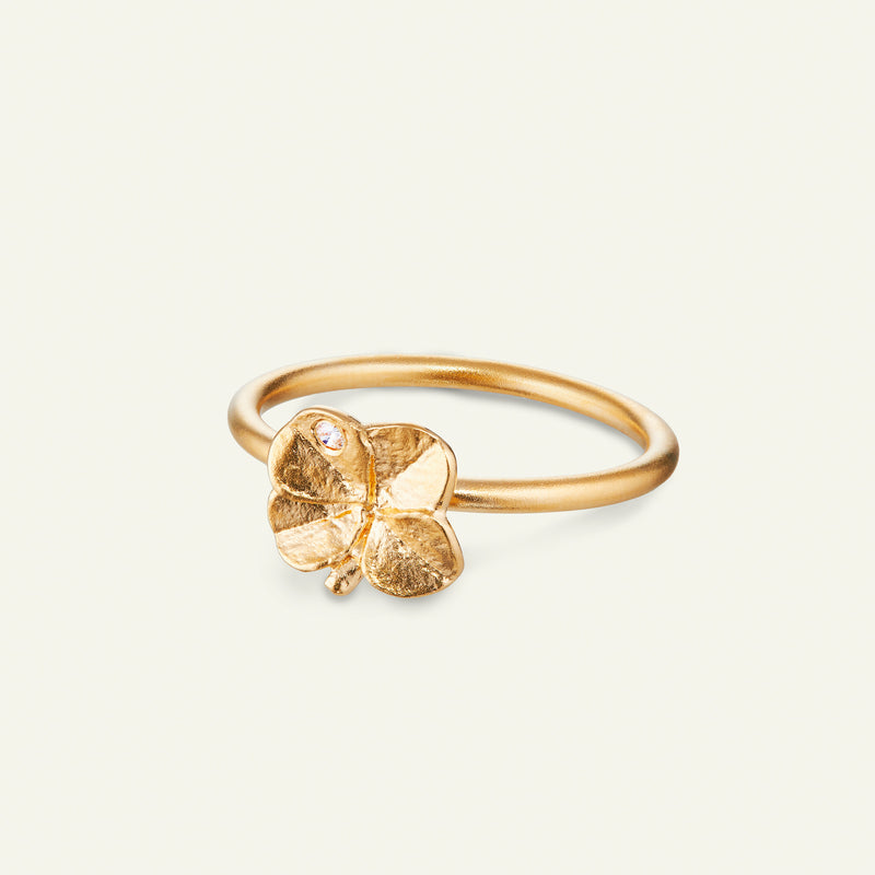 Firkløver ring 18 karat guld med diamant