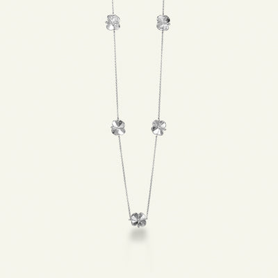 Firkløver halskæde med fem kløvere, sølv