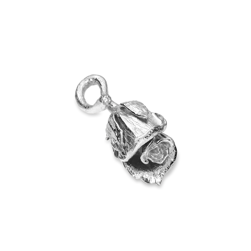 Rose med silkehalskæde, sølv