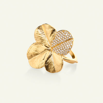 Firkløver Statement ring pavé forgyldt