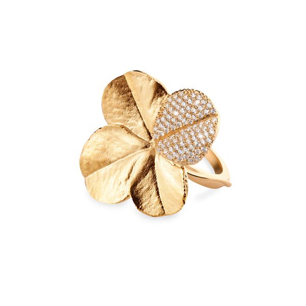 Firkløver Statement ring pavé forgyldt