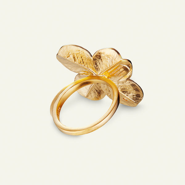 Firkløver Statement ring pavé forgyldt