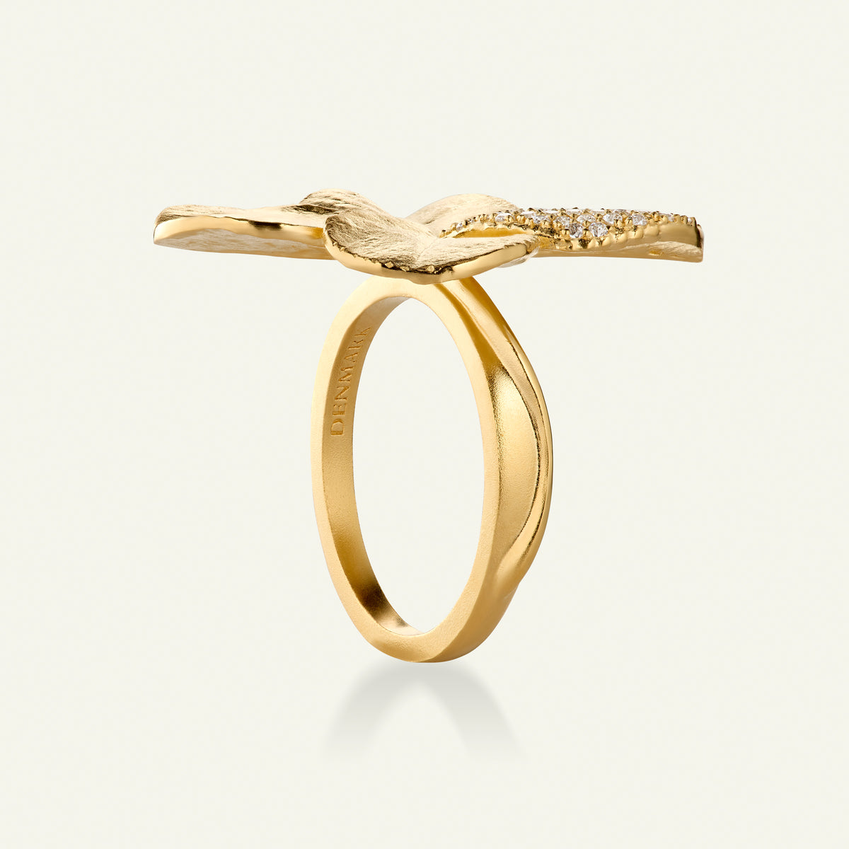 Firkløver Statement ring pavé forgyldt