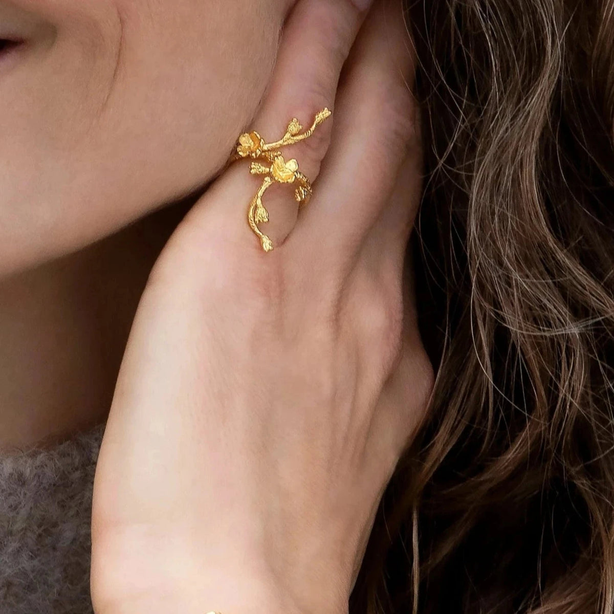 Forglemmigej Blomst, Statement Ring, Forgyldt