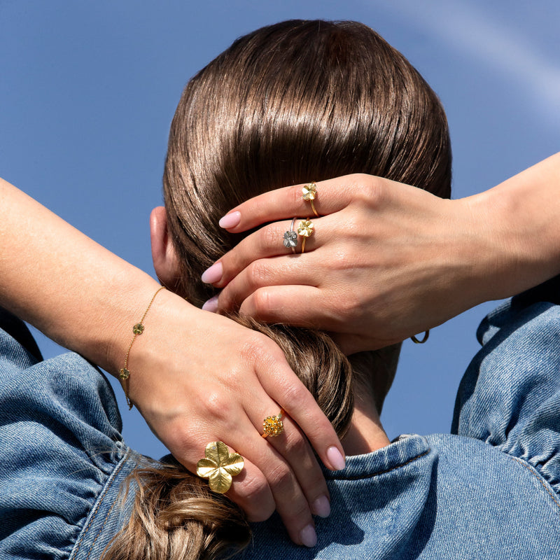 Firkløver Statement ring forgyldt