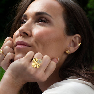 Firkløver Statement ring pavé forgyldt