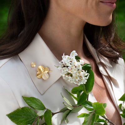 Firkløver broche pavé forgyldt