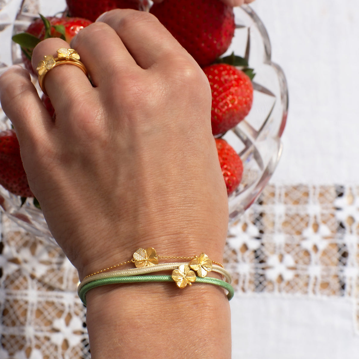 Firkløverarmbånd forgylt, justerbar lengde