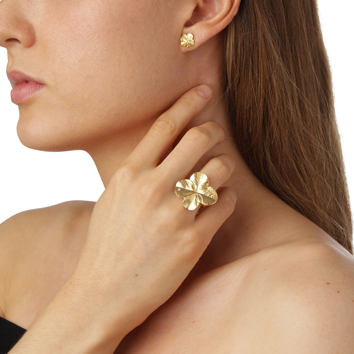 Firkløver Statement ring 18 karat guld med diamant